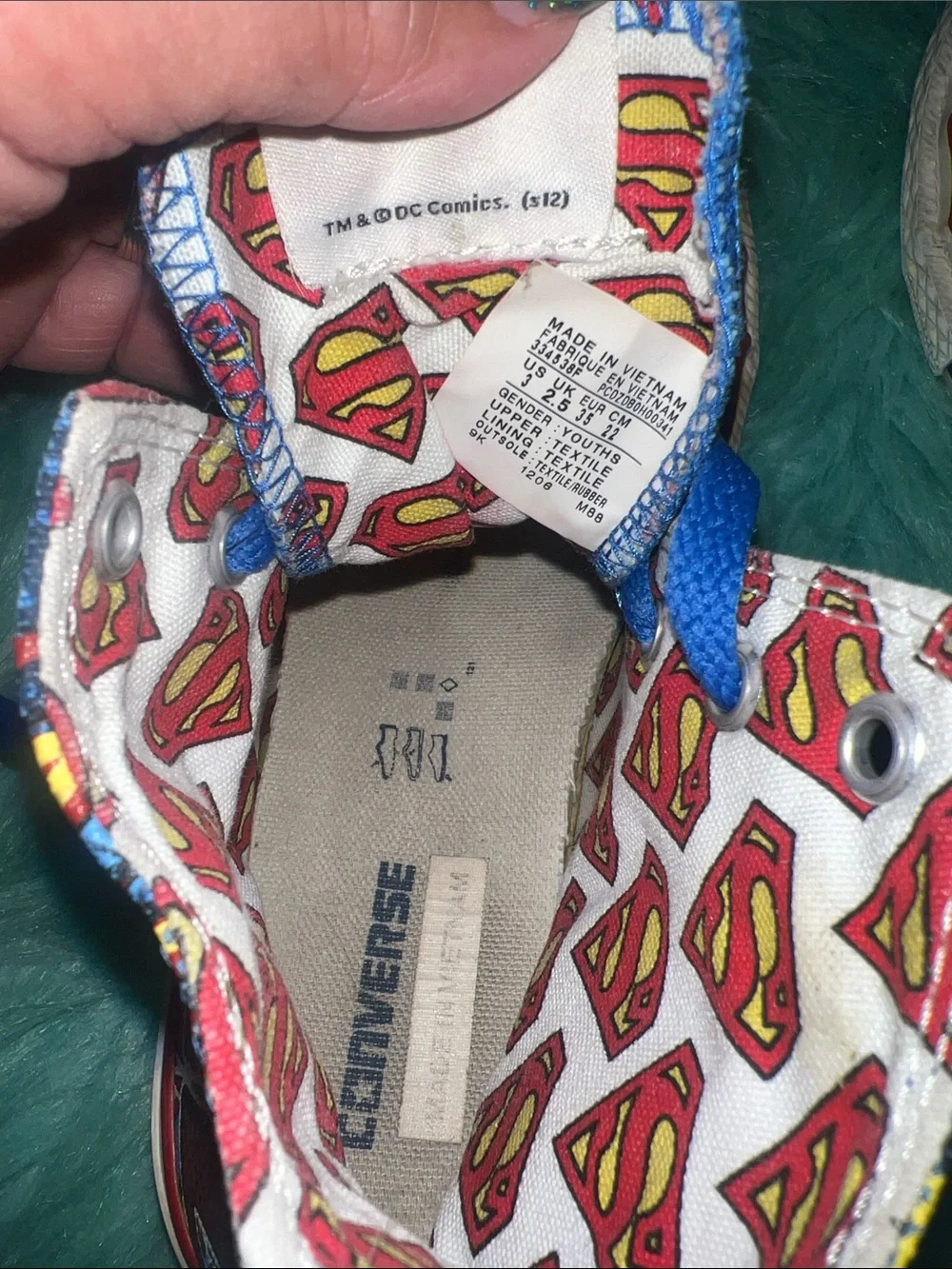 Converse Red, Yellow & Blue Superman Logo High Tops 3Y